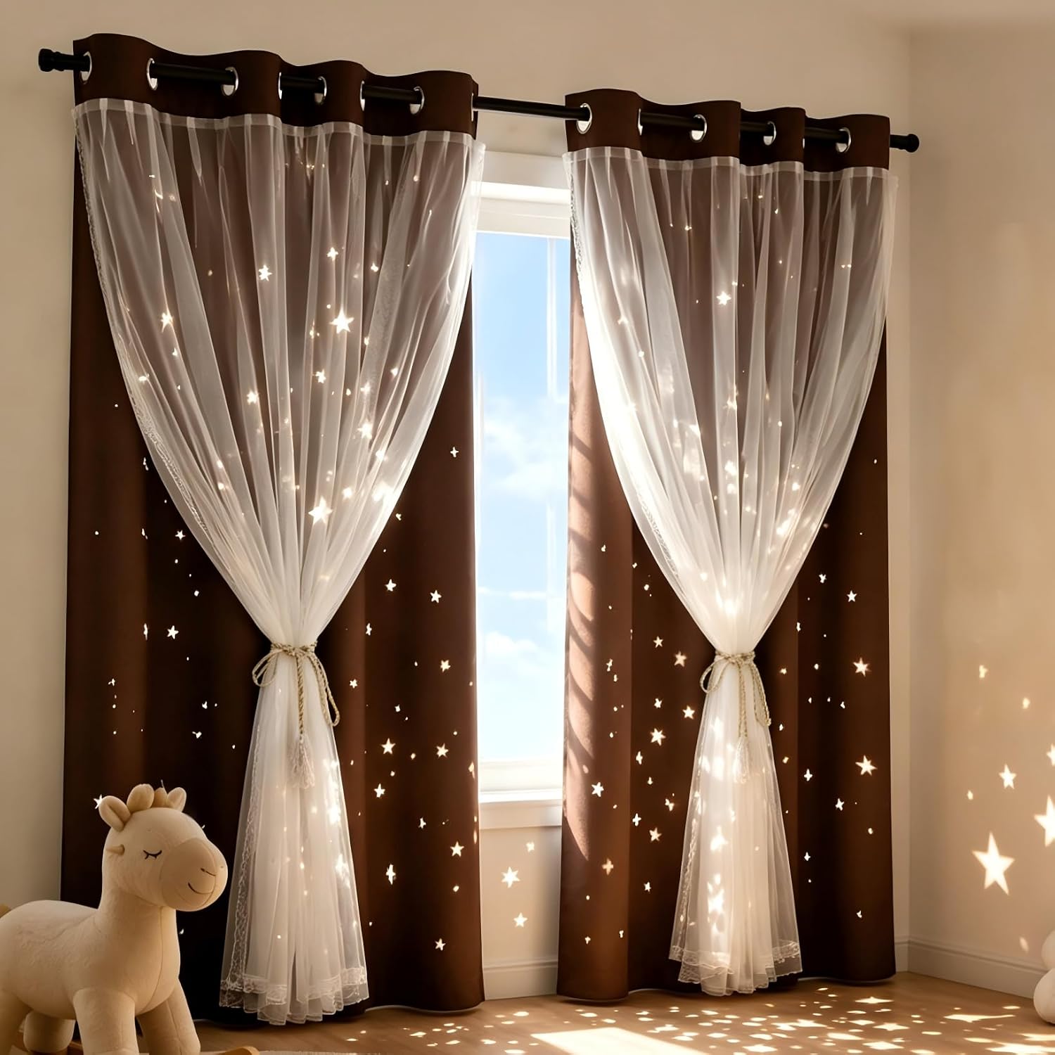 2 Panels Star Cutout Blackout Curtains for Bedroom