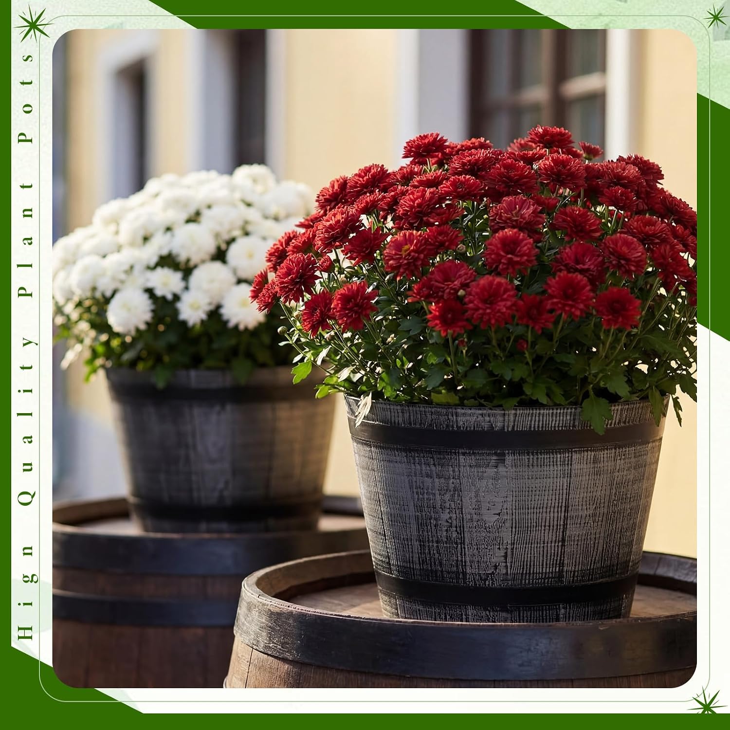 8 Pcs Whiskey Barrel Planters with Drainage Holes