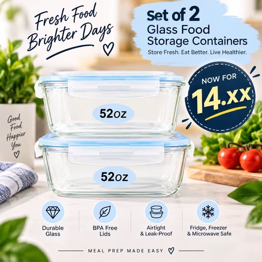 Set of 2 Glass Food Storage Containers