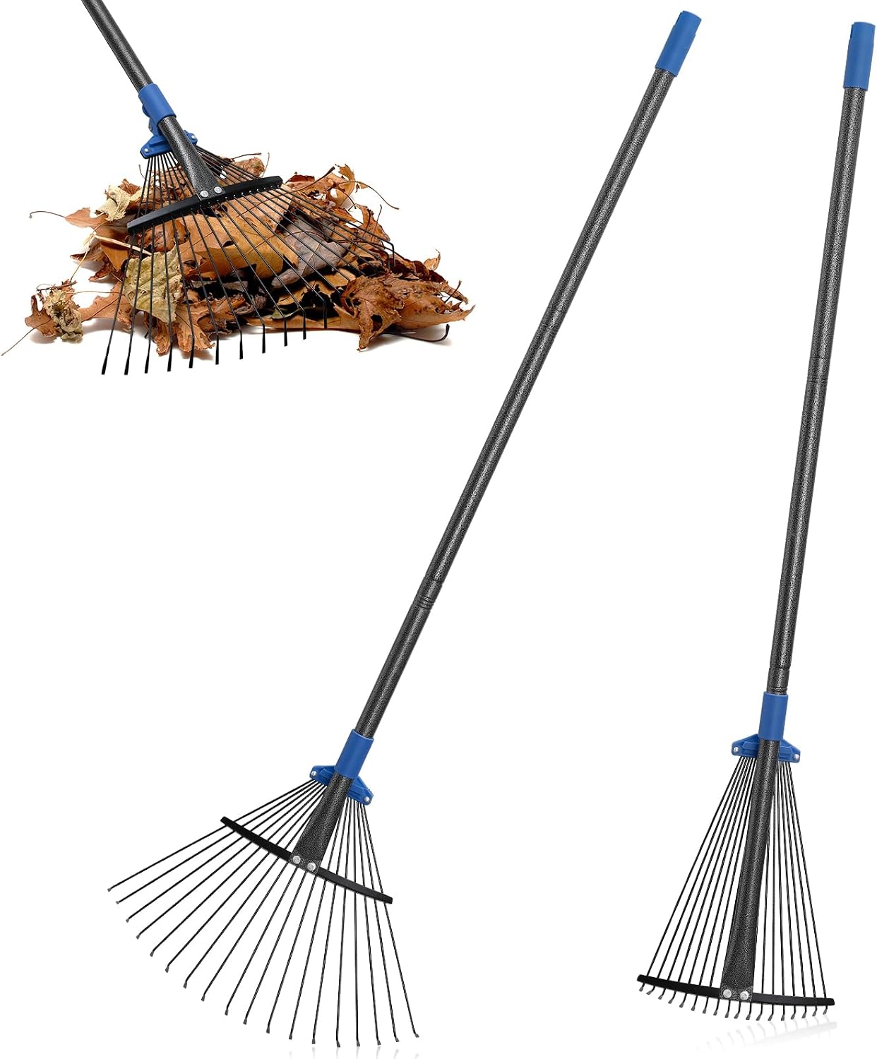 Adjustable Metal Leaf Rake Long Handle, 60 inch Garden Rakes