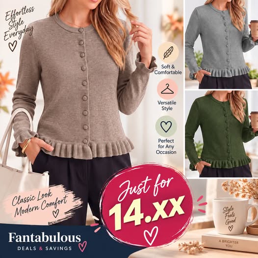 Women's Cute Ruffle Cardigan Sweater