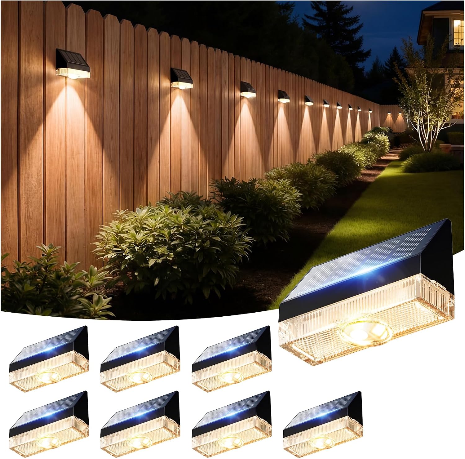 8 Pack Solar Powered Fence Lights