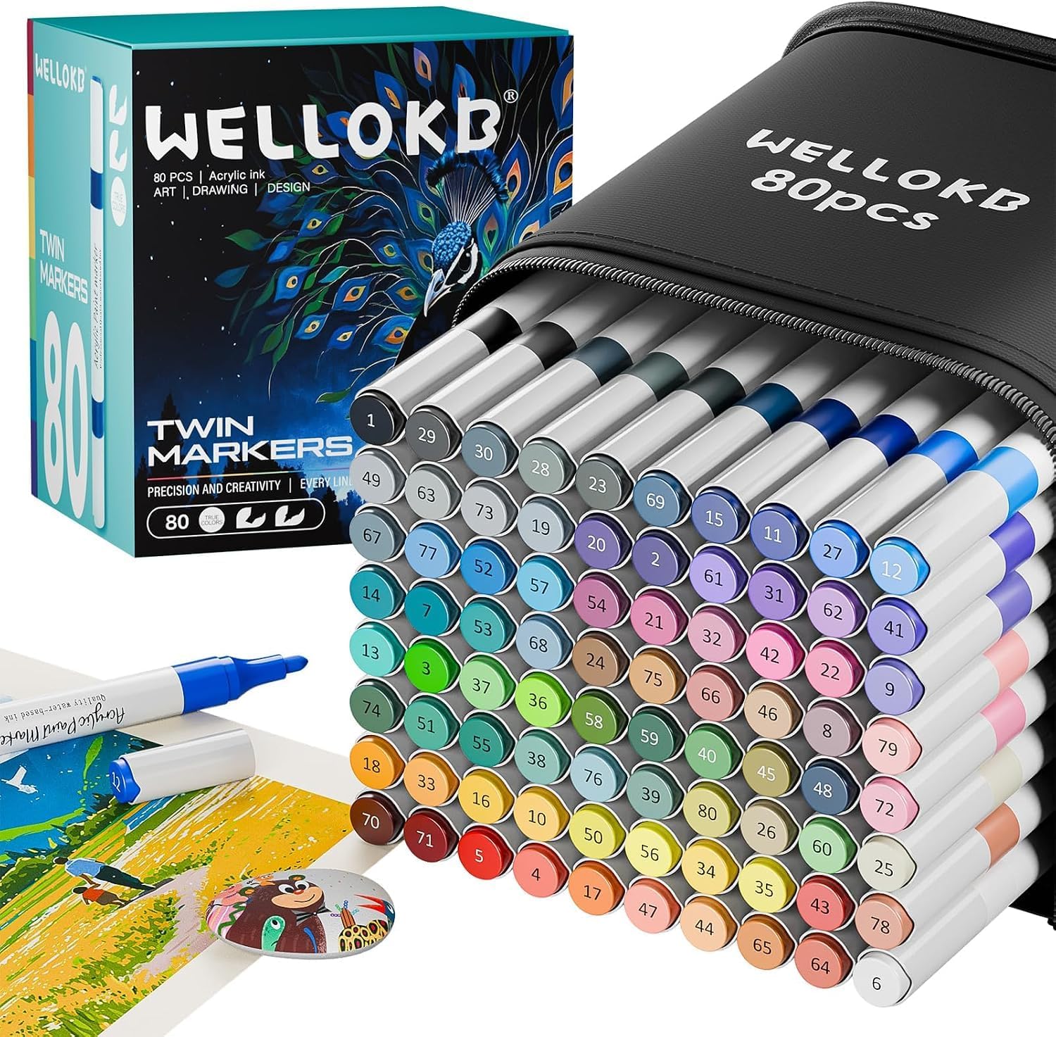 80 Colors Dual Tip Brush & Fine Acrylic Paint Markers