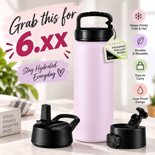 25 oz Insulated Water Bottle with 3 Lids